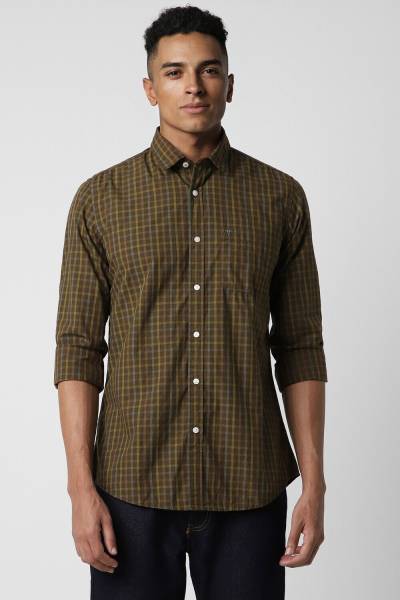 VAN HEUSEN Men Checkered Casual Brown, Yellow, Grey Shirt