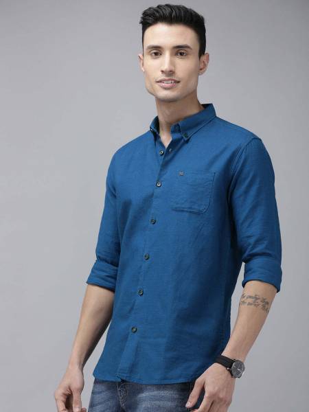 THE BEAR HOUSE Men Solid Casual Blue Shirt