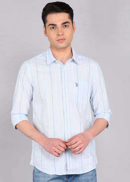 U.S. POLO ASSN. Men Solid Casual Light Blue Shirt