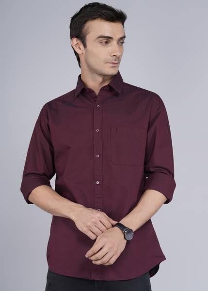 Raymond Men Self Design Casual Maroon Shirt