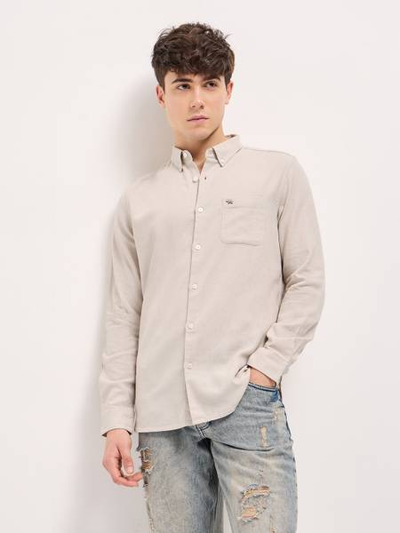THE BEAR HOUSE Men Solid Casual Beige Shirt