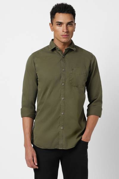 Van Heusen Denim Labs Men Solid Casual Dark Green Shirt