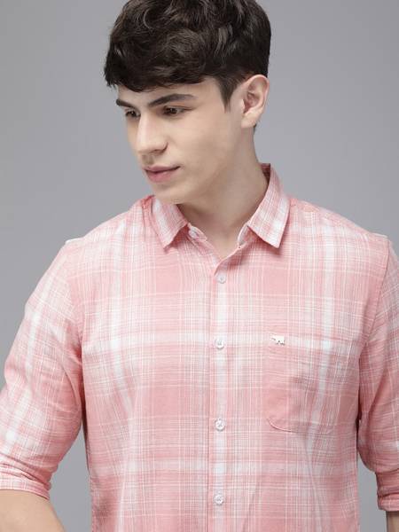 THE BEAR HOUSE Men Checkered Casual Pink, White Shirt