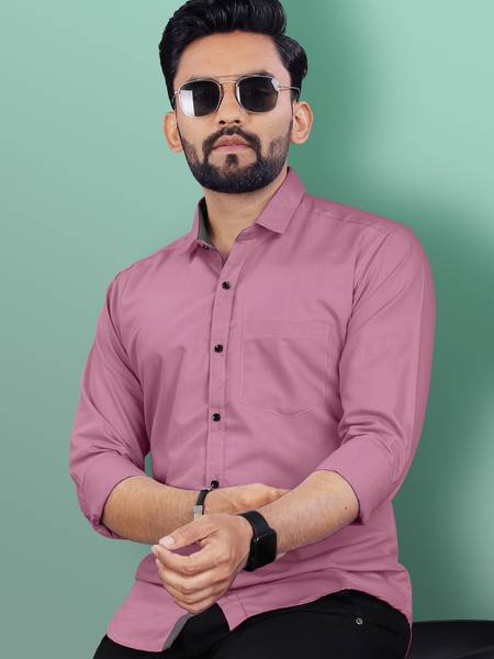 VeBNoR Men Solid Casual Pink Shirt