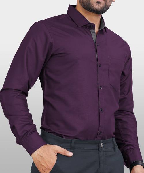VeBNoR Men Solid Casual Purple Shirt