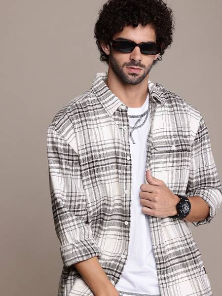 Roadster Men Self Design Casual White Shirt