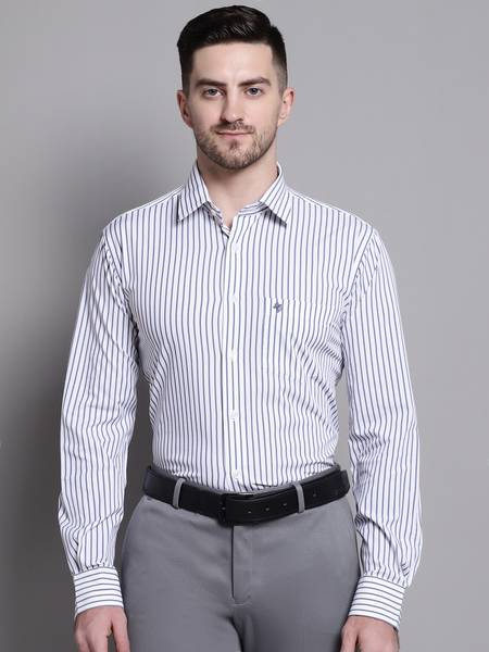 CANTABIL Men Striped Formal Blue, White Shirt