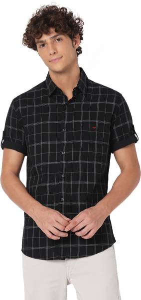 MUFTI Men Checkered Casual Black Shirt