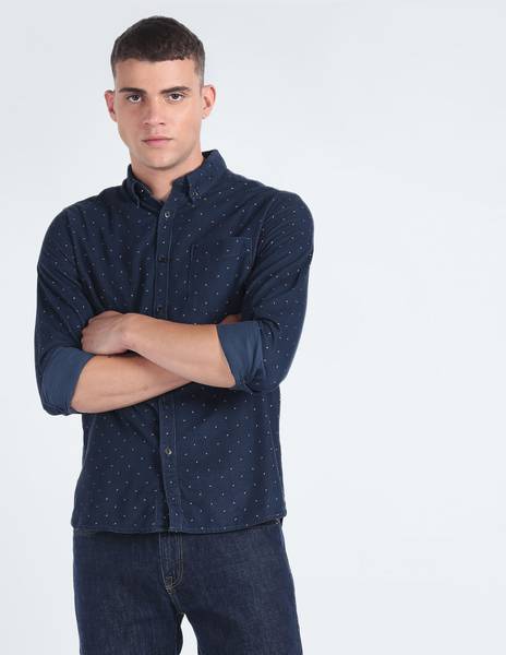 FLYING MACHINE Men Printed Casual Blue Shirt