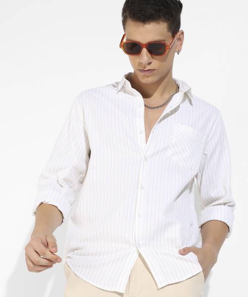 CAMPUS SUTRA Men Striped Casual White Shirt