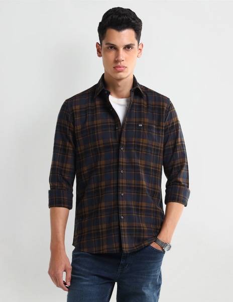 ARROW Men Checkered Casual Blue Shirt