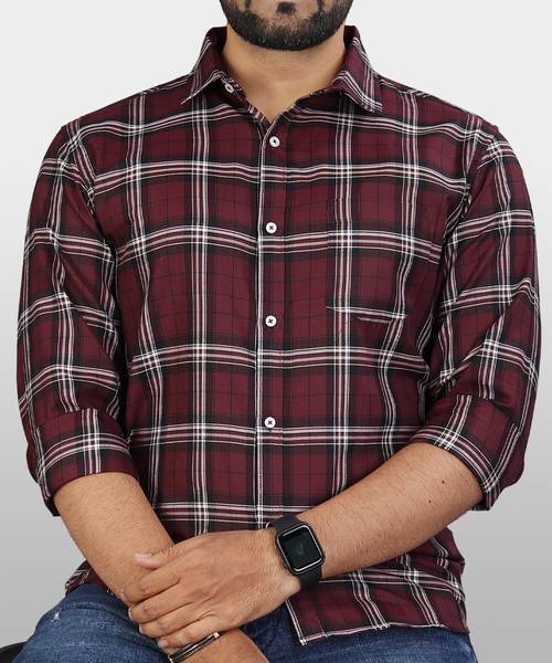 VeBNoR Men Checkered Formal Maroon Shirt