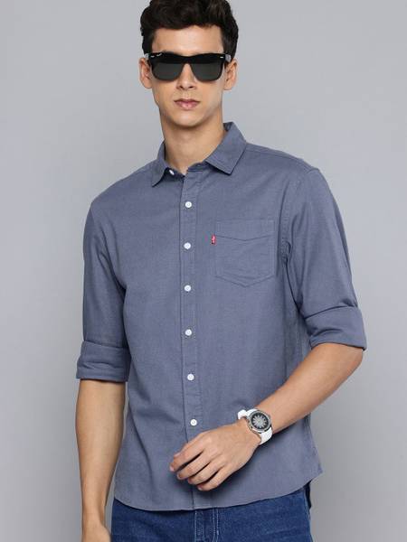 LEVI'S Men Solid Casual Dark Blue Shirt