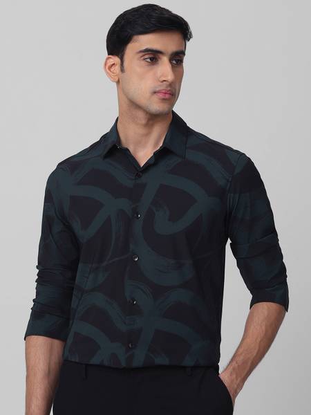 MUFTI Men Printed Casual Black Shirt