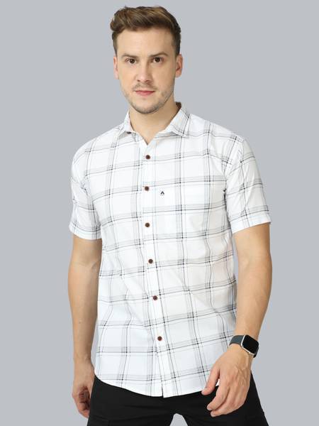 AIDAN PAUL Men Checkered Casual White Shirt