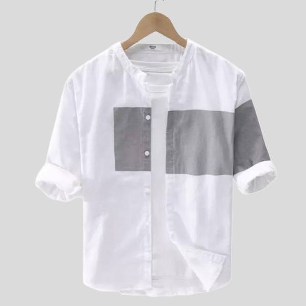 CYCUTA Men Color Block Casual White, Grey Shirt