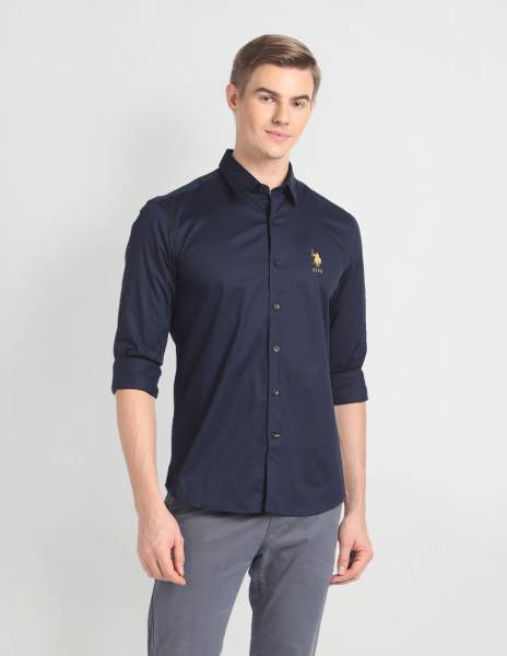 U.S. Polo Assn. Denim Co. Men Solid Casual Blue Shirt