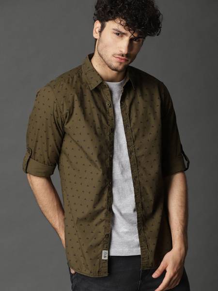 Roadster Men Printed Casual Green Shirt