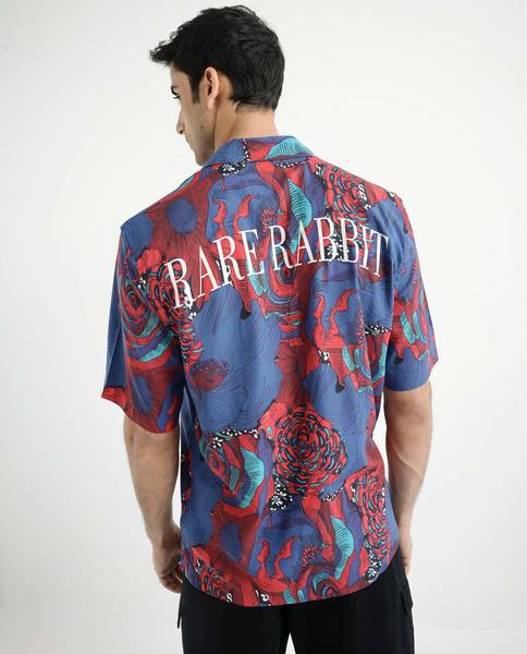 RARE RABBIT Men Printed Casual Blue Shirt