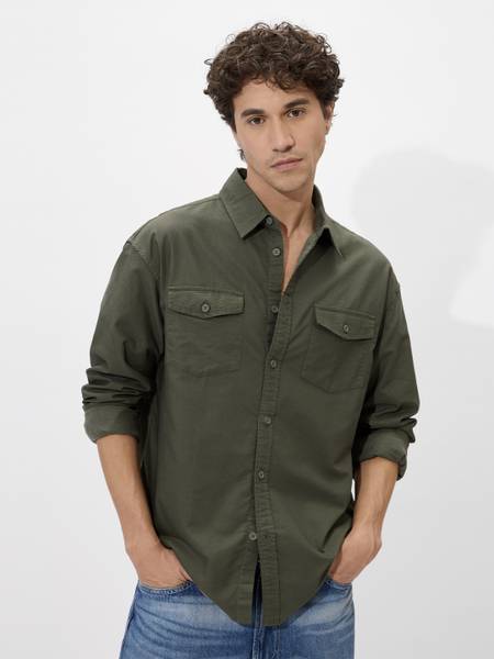 The Souled Store Men Solid Casual Green Shirt