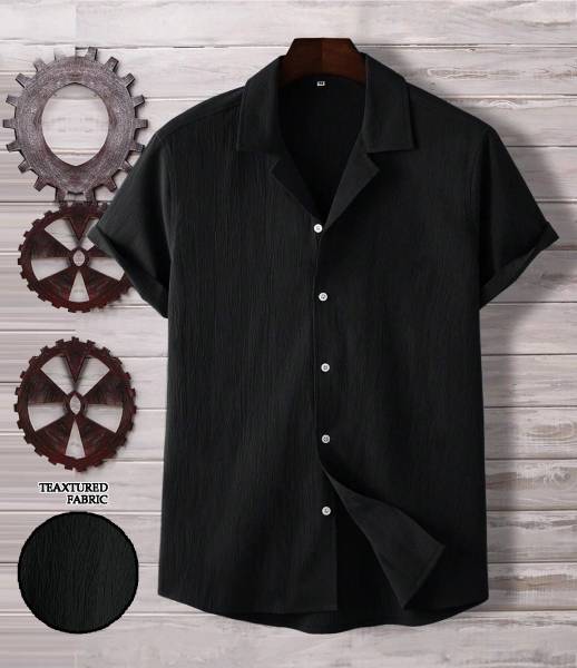 fitoda fashion Men Self Design Casual Black Shirt