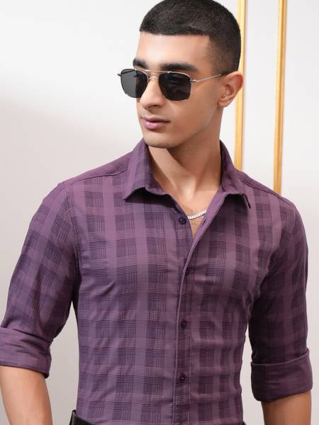 HIGHLANDER Men Self Design Casual Purple Shirt