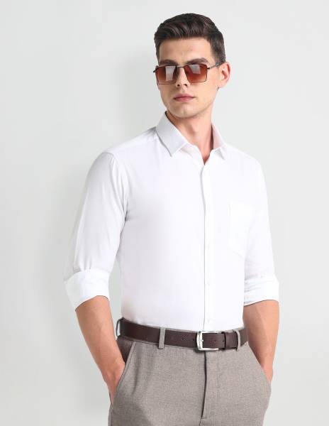 ARROW Men Self Design Formal White Shirt