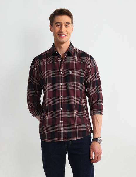 U.S. POLO ASSN. Men Checkered Casual Red Shirt