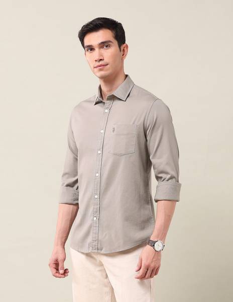 U.S. POLO ASSN. Men Solid Casual Brown Shirt