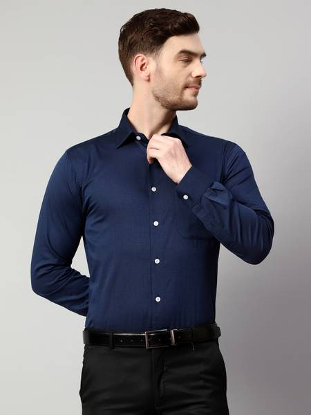 CANTABIL Men Solid Formal Dark Blue Shirt