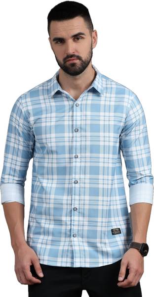 CAZZBA Men Checkered Casual Blue, White Shirt