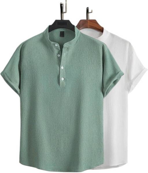 METRONAUT Men Solid Casual Light Green, White Shirt