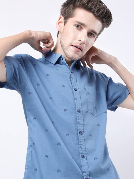 KETCH Men Printed Casual Blue Shirt