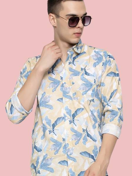 Men Printed Casual Yellow Shirt