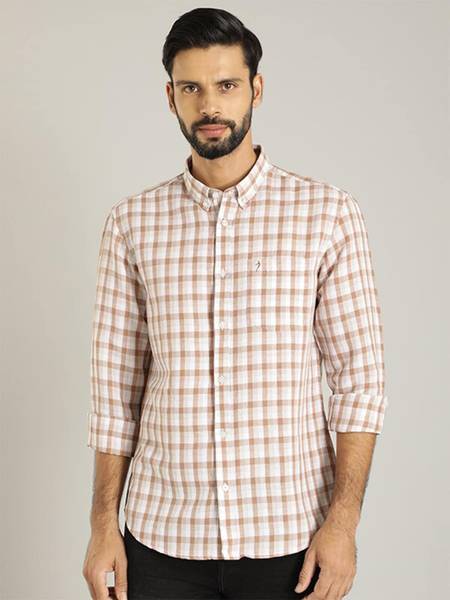 INDIAN TERRAIN Men Checkered Casual Brown Shirt