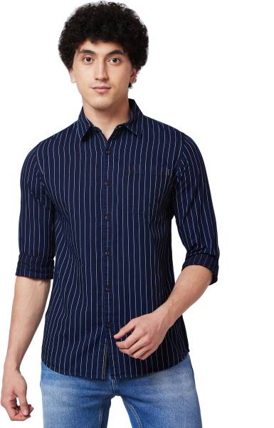 Spykar Men Striped Casual Blue Shirt