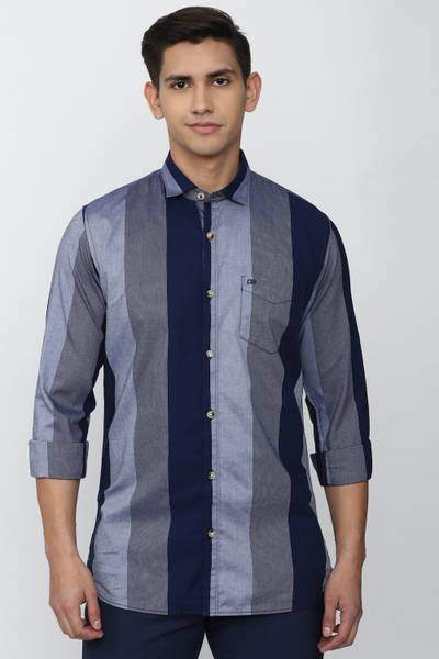 PETER ENGLAND Men Striped Casual Dark Blue Shirt