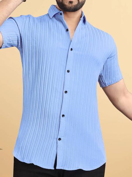 NIVICK Men Self Design Casual Light Blue Shirt