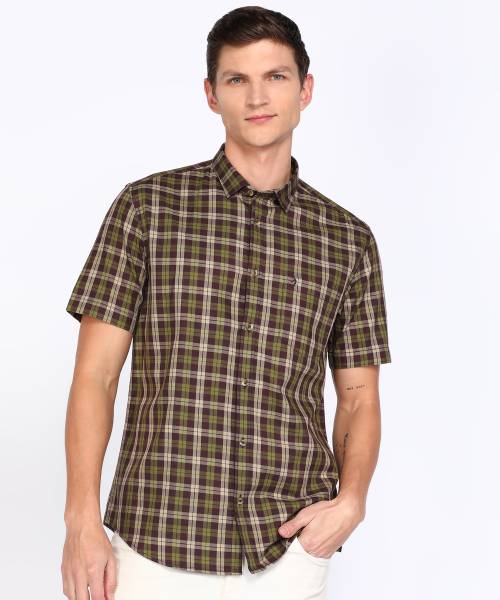 INDIAN TERRAIN Men Checkered Casual Green Shirt