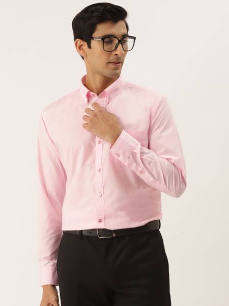 English Navy Men Solid Formal Pink Shirt