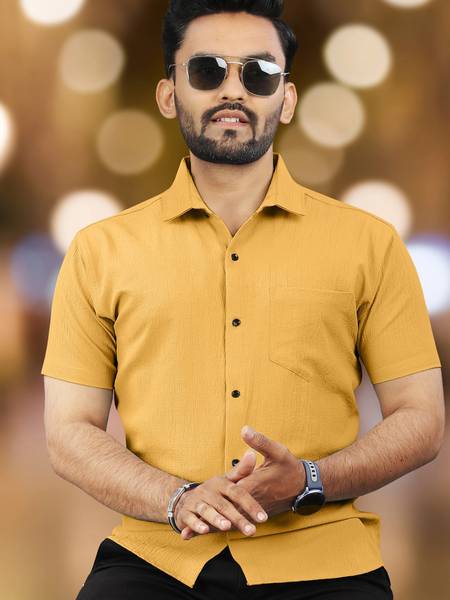 VeBNoR Men Solid Casual Yellow Shirt