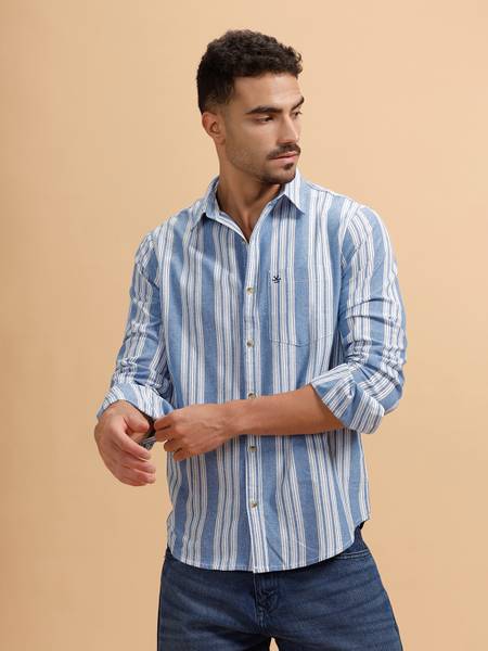 WROGN Men Striped Casual Blue, White Shirt