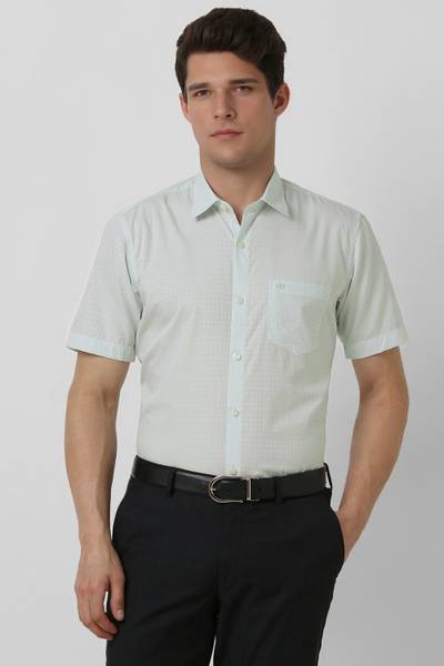 PETER ENGLAND Men Self Design Formal Green Shirt