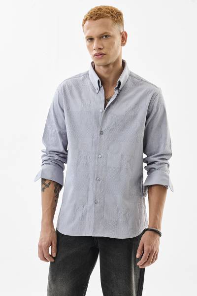 Snitch Men Self Design Casual Grey Shirt