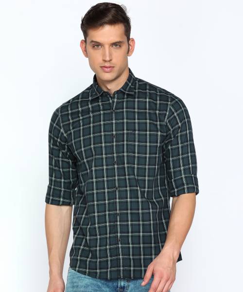 PETER ENGLAND Men Checkered Casual Grey Shirt