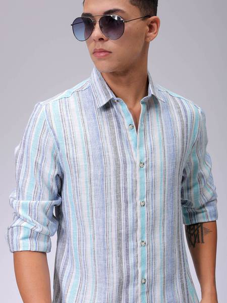 The Indian Garage Co. Men Striped Casual Blue Shirt