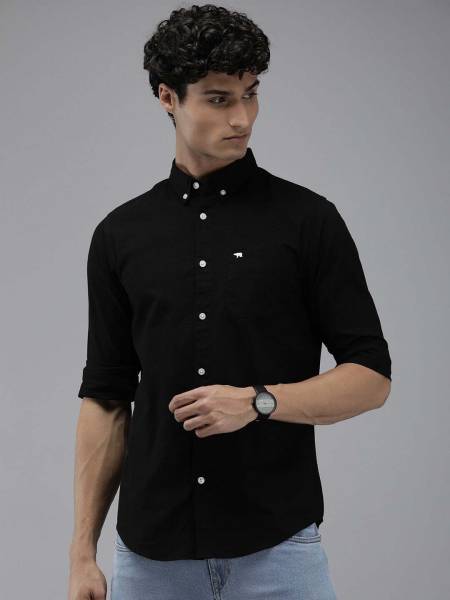 THE BEAR HOUSE Men Solid Casual Black Shirt