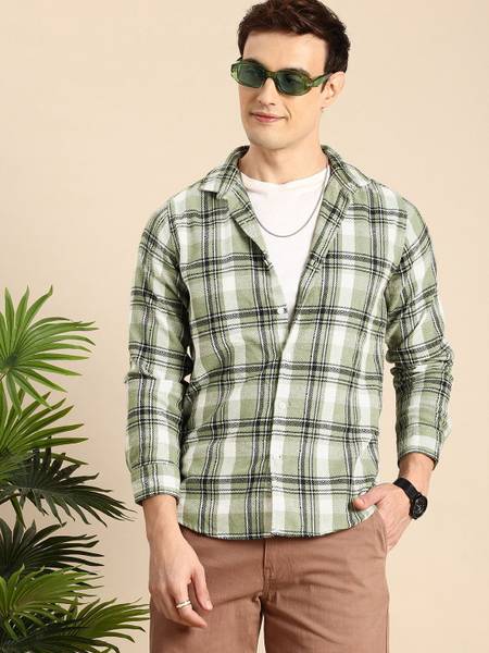 Mast & Harbour Men Checkered Casual Green Shirt