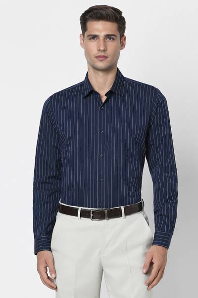 PETER ENGLAND Men Striped Formal Dark Blue Shirt