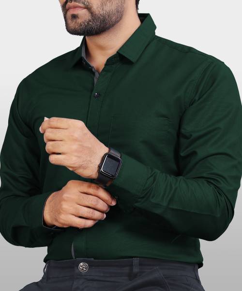 METRONAUT Men Solid Casual Dark Green Shirt